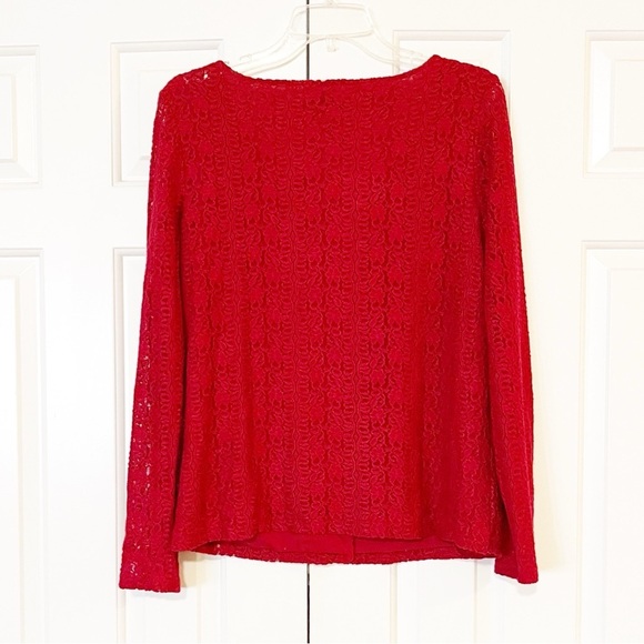J. Jill Deep Red Lace Long Sleeve Button Front Cardigan. Size Women;'s Medium - Picture 6 of 12